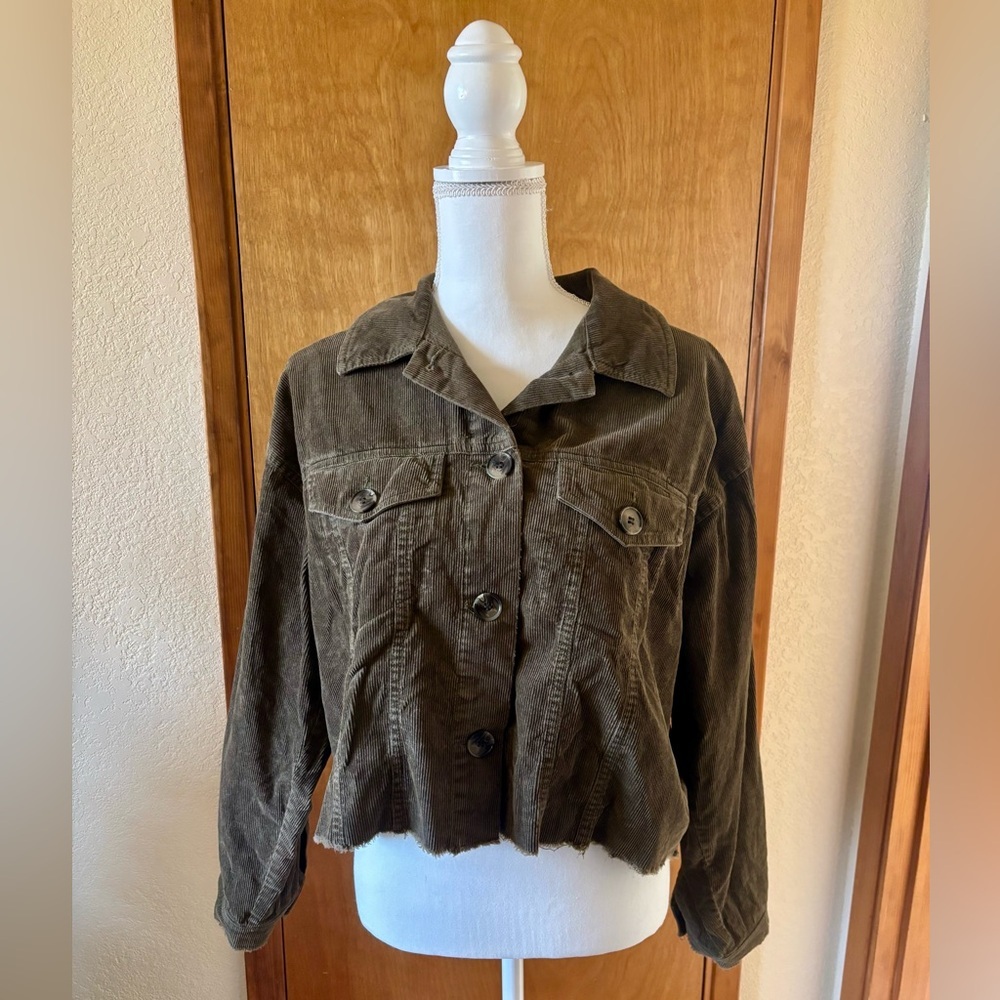 Forever 21 Olive Corduroy Jean Jacket
